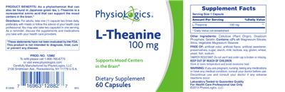 Photo of the PhysioLogics L-Theanine 100 mg label