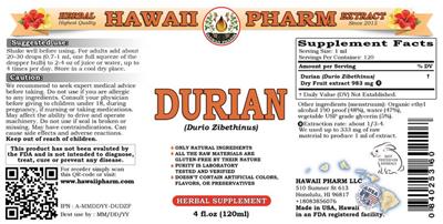 Photo of the Hawaii Pharm Durian label