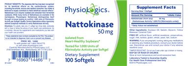 Photo of the PhysioLogics Nattokinase 50 mg label