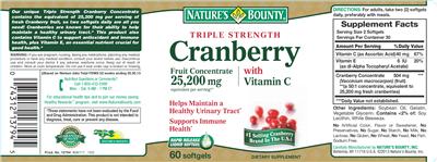 Photo of the Nature's Bounty Triple Strength Cranberry label