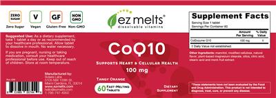 Photo of the EZ Melts CoQ10 100 mg Tangy Orange label