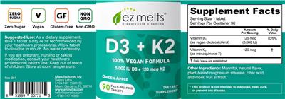 Photo of the EZ Melts D3 + K2 Green Apple label