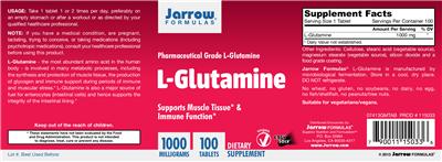 Photo of the Jarrow Formulas L-Glutamine 1000 mg label