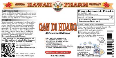 Photo of the Hawaii Pharm Gan Di Huang label