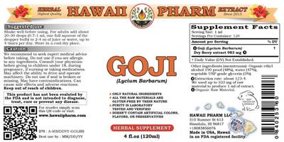 Photo of the Hawaii Pharm Goji label