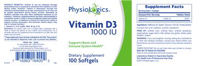 Photo of the PhysioLogics Vitamin D3 1000 IU label