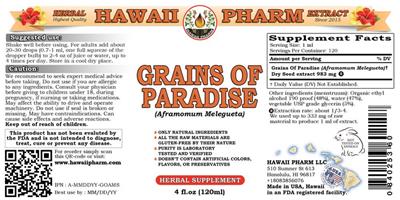 Photo of the Hawaii Pharm Grains of Paradise label
