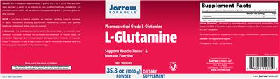 Photo of the Jarrow Formulas L-Glutamine Powder label