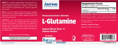 Photo of the Jarrow Formulas L-Glutamine Powder label