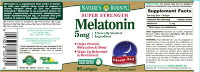 Photo of the Nature's Bounty Melatonin 5 mg label