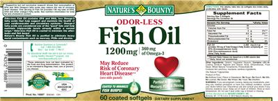 Photo of the Nature's Bounty Odor-Less Fish Oil 1200 mg label