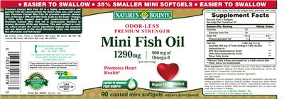 Photo of the Nature's Bounty Mini Fish Oil 1290 mg label