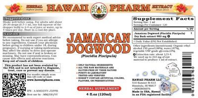 Photo of the Hawaii Pharm Jamaican Dogwood label