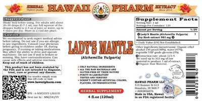Photo of the Hawaii Pharm Lady's Mantle label
