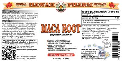Photo of the Hawaii Pharm Maca Root label