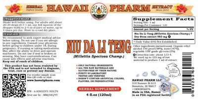 Photo of the Hawaii Pharm Niu Da Li Teng label