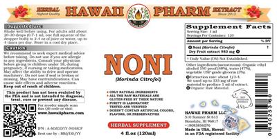 Photo of the Hawaii Pharm Noni label