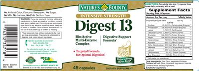 Photo of the Nature's Bounty Intensive Strength Digest 13 label