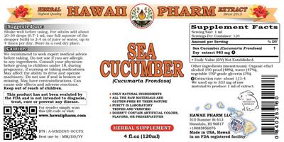Photo of the Hawaii Pharm Sea Cucumber Cucumaria frondosa label