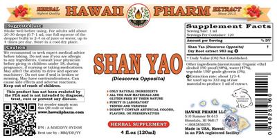 Photo of the Hawaii Pharm Shan Yao label