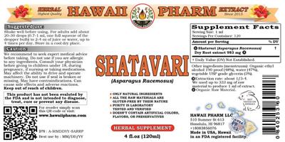 Photo of the Hawaii Pharm Shatavari label