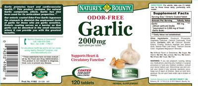 Photo of the Nature's Bounty Odor-Free Garlic label