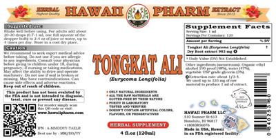 Photo of the Hawaii Pharm Tongkat Ali label