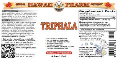 Photo of the Hawaii Pharm Triphala label