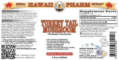 Photo of the Hawaii Pharm Turkey Tail Mushroom label