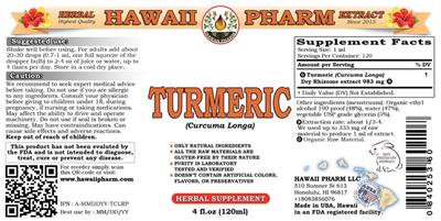 Photo of the Hawaii Pharm Turmeric label