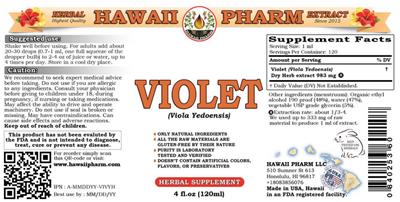 Photo of the Hawaii Pharm Violet (Viola yedoensis) label