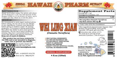 Photo of the Hawaii Pharm Wei Ling Xian label