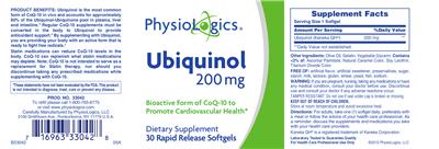 Photo of the PhysioLogics Ubiquinol 200 mg label