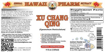 Photo of the Hawaii Pharm Xu Chang Qing label