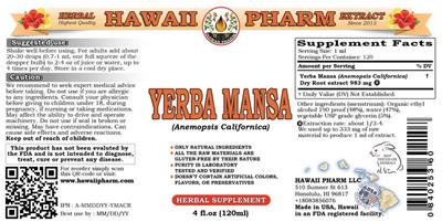 Photo of the Hawaii Pharm Yerba Mansa label