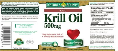 Photo of the Nature's Bounty Red Krill Oil 500 mg label