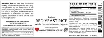 Photo of the Vitamer Laboratories Red Yeast Rice label