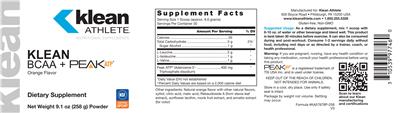 Photo of the Klean Athlete Klean BCAA + Peak ATP Orange Flavor label