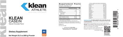 Photo of the Klean Athlete Klean Casein Natural Chocolate Flavor label