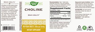 Photo of the Nature's Way Choline 500 mg label