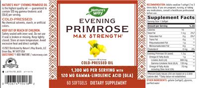 Photo of the Nature's Way Evening Primrose Max Strength label
