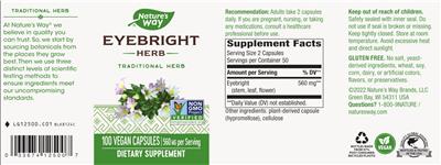 Photo of the Nature's Way Eyebright Herb 560 mg label