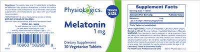 Photo of the PhysioLogics Melatonin 1 mg label
