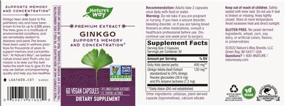 Photo of the Nature's Way Ginkgo label