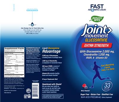 Photo of the Nature's Way Joint Movement Glucosamine Extra Strength Berry Flavored label
