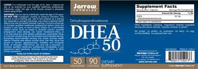 Photo of the Jarrow Formulas DHEA 50 mg label