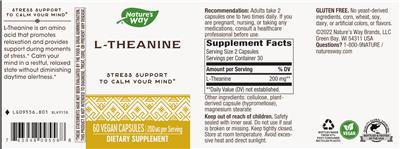 Photo of the Nature's Way L-Theanine 200 mg label