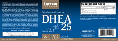 Photo of the Jarrow Formulas DHEA 25 mg label