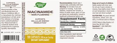 Photo of the Nature's Way Niacinamide 500 mg label