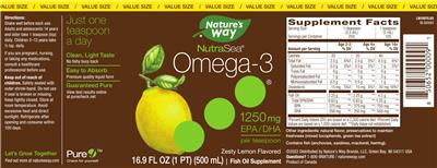 Photo of the Nature's Way NutraSea Omega-3 Zesty Lemon Flavored label